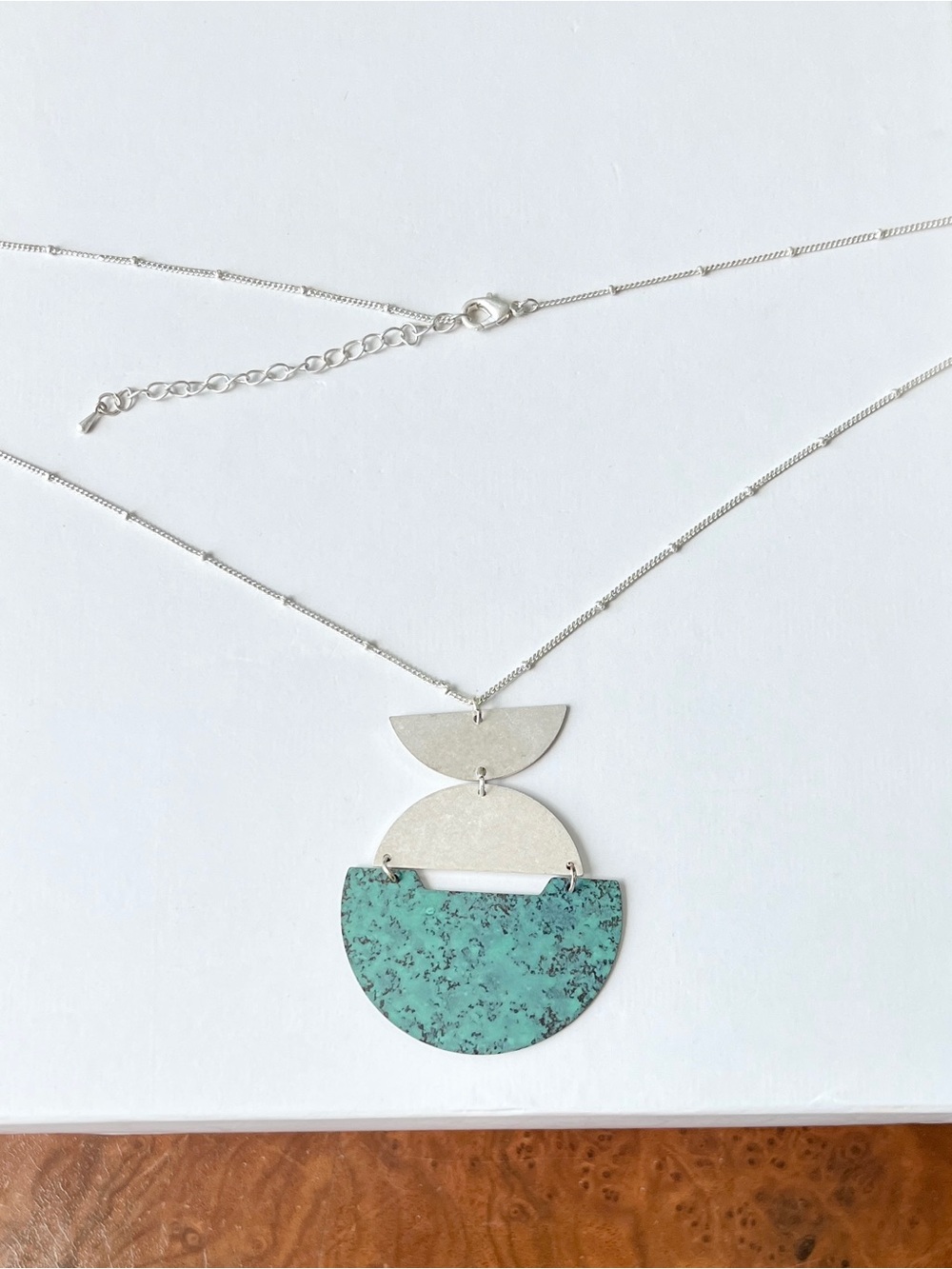 Verdigris Patina Geometric Pendant Necklace